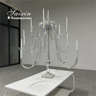Luxe Wedding centerpiece Crystal Glass Large Branch Candle Stands For Table Decoration