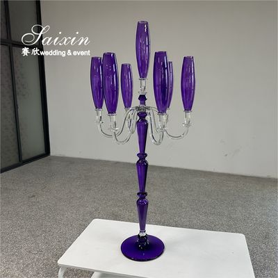 Chic Wedding Centerpiece 7 Arms Purple Crystal Candelabra For Event Decor