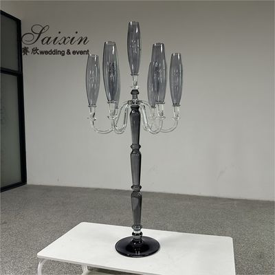 Chic Wedding Centerpiece 7 Arms Purple Crystal Candelabra For Event Decor