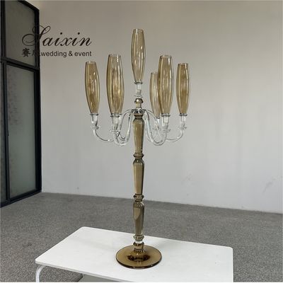 Chic Wedding Centerpiece 7 Arms Purple Crystal Candelabra For Event Decor