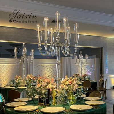 Chic Wedding Centerpiece 7 Arms Purple Crystal Candelabra For Event Decor