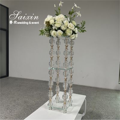 Hot Sale Crystal With Gold Metal Desing Flower Stand For Wedding Centerpieces