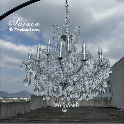 Hot sale 3 meter tall metal stand with 18 heads shiny crystal chandeliers