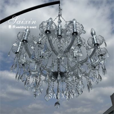 Hot sale 3 meter tall metal stand with 18 heads shiny crystal chandeliers