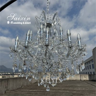 Hot sale 3 meter tall metal stand with 18 heads shiny crystal chandeliers