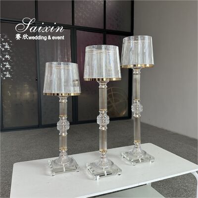 3 Pcs Set Gold Clear Ring Shade Crystal Glass Candle Holder Stands for Wedding Centerpieces