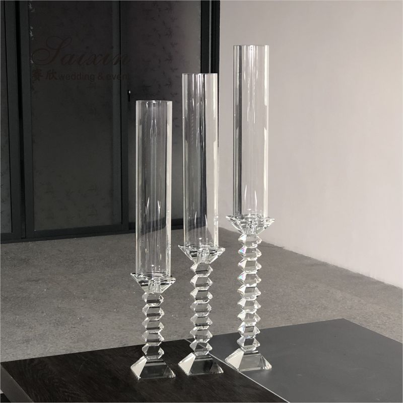 set of 3 crystal candle holder chimney