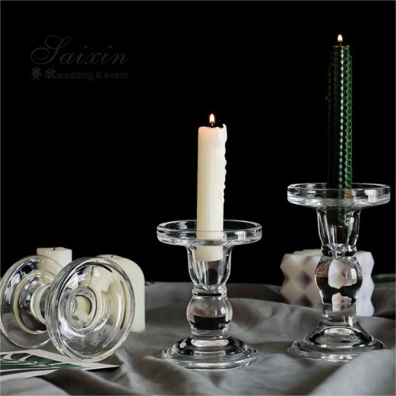 Christmas Wedding Candle Holder Glass Candle Pillars Set 19cm 27cm 35cm