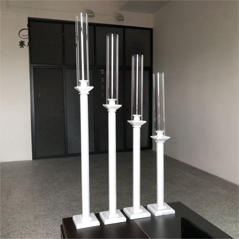 4 Pcs White Tall Candlestick Holders Crystal Wedding Decoration 70cm-100cm