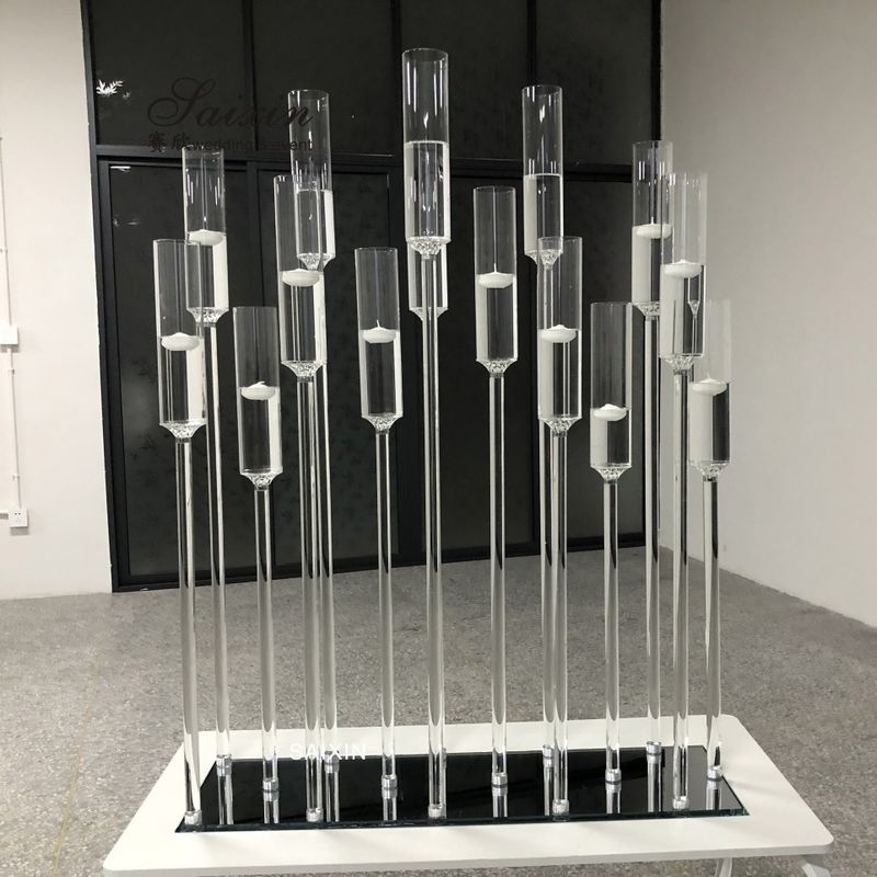 Taper Crystal Glass Candlestick Holders Set Of 2 15 Branches Hurricane For Water Floating