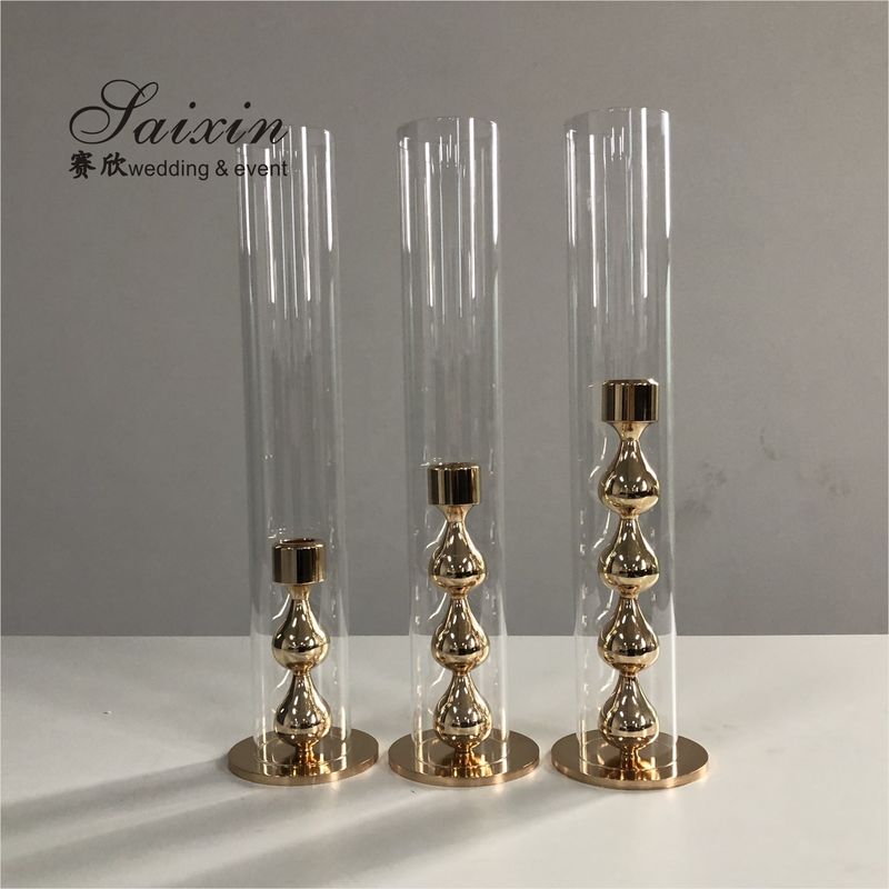 Gold Candlestick Holders Wedding Deco Centerpiece Metal Gourd 25CM 20CM
