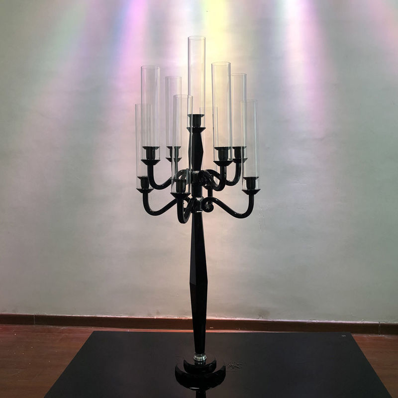 9 Arm Crystal Candelabra Black Candle Stand Wedding Table Centerpieces