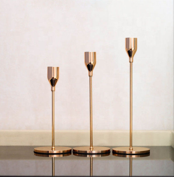 Wholesale simple 3 piece set rose gold metal candlestick holder for home wedding decoration
