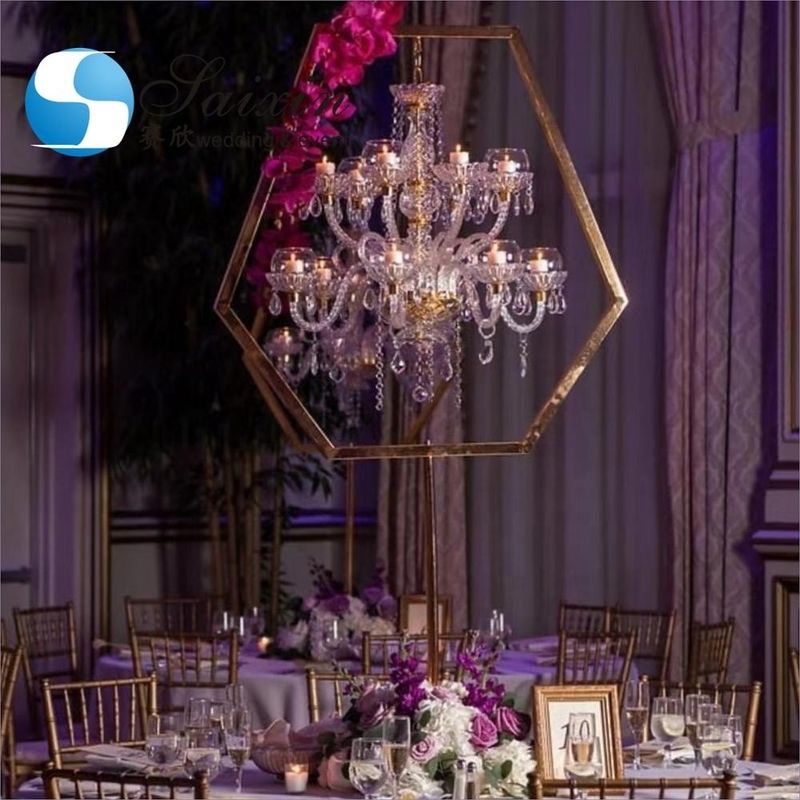 Vintage Wrought Iron Standing Candelabra Floor Candelabra Tall  Luxury Hexagon Gold 160cm