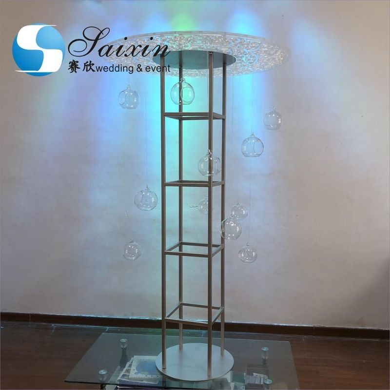 Acrylic Flower Stand Wedding Carved Works Silver Display With Hanging Ball Terrarium