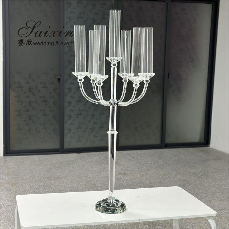New design 7 arms crystal candle holder for wedding table decor
