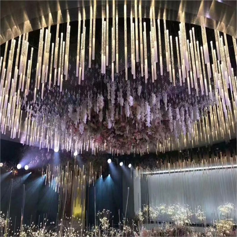 String Tube Pendant Crystal Chandelier Light For Living Room Dining Event Stage 60CM