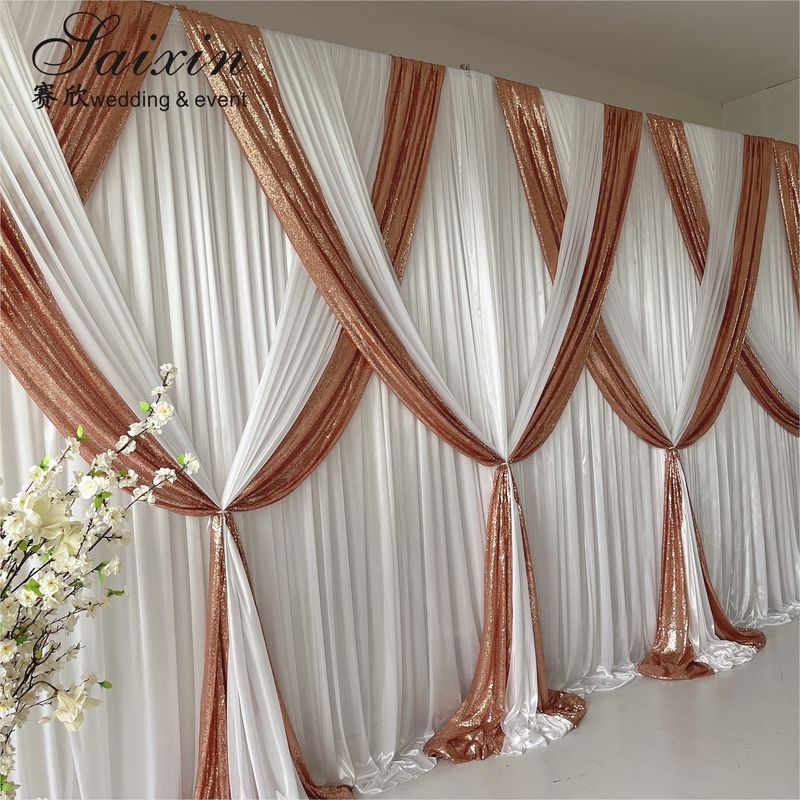 Wedding Decoration Backdrop Curtain White Gold Double Cloth Custom Backdrop Wedding Drapes