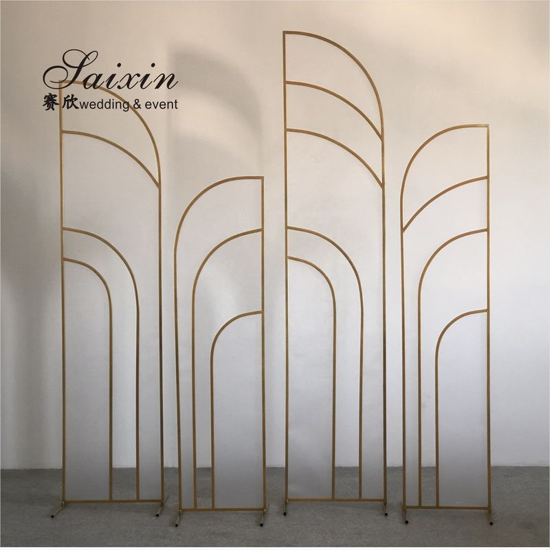 Church Wedding Backdrop Flower Decoration Portable 4 Pcs Set Gold Frame Fabric Sequin Stand