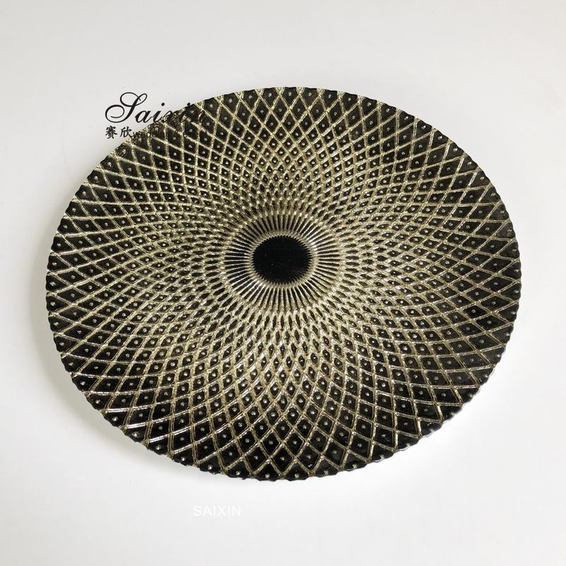 Luxury Black Charger Plates Wedding Tableware Rhomboid Glass 32cm