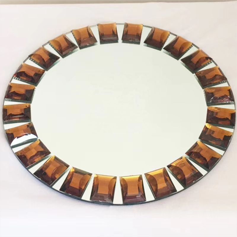 Gold Diamond Beaded Rim Charger Plates Mirror Flat Dish For Wedding Event