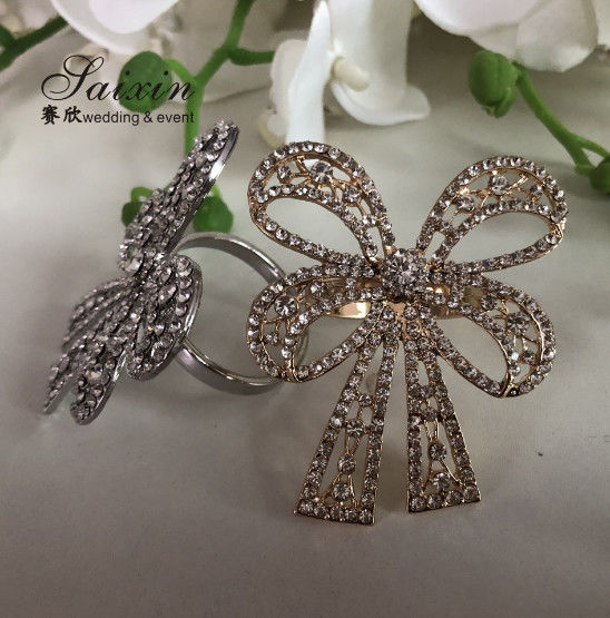 Bowknot Shape Rhinestone Braided Napkin Rings Set