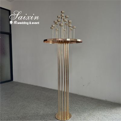 Wedding Flooring Decoration Tall Gold Flower Stand With Candle Holder Centerpiece